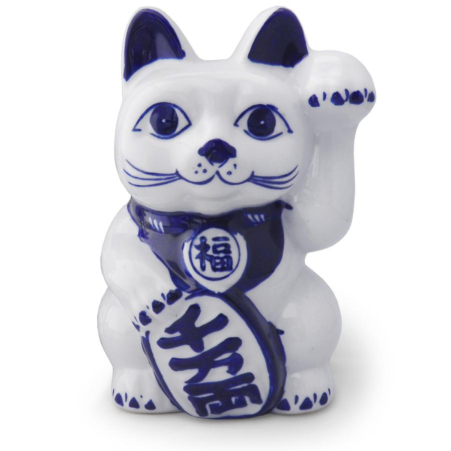 招き猫 貯金箱 染付 陶器 置物 金運 財運 招福 開運 縁結び(オリジナル