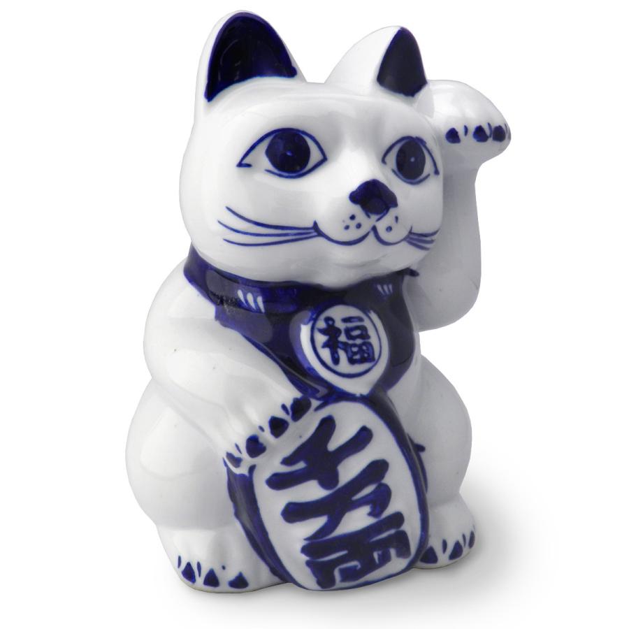 招き猫 貯金箱 染付 陶器 置物 金運 財運 招福 開運 縁結び(オリジナル
