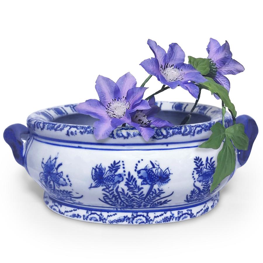 【骨董・美品】染付山水手焙 一対/2個 絵変わり 火鉢/金魚鉢/メダカ鉢 家具 骨董・美品】染付山水手焙 一対/2個 絵変わり 火鉢/金魚鉢/メダカ鉢