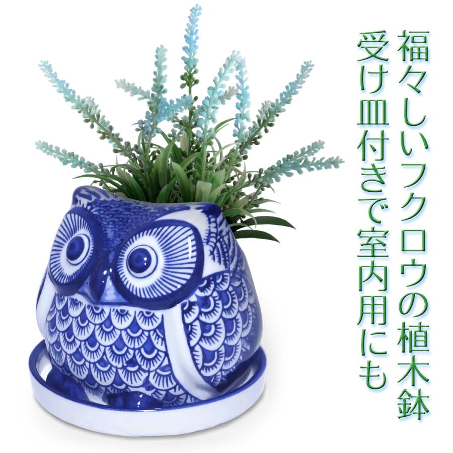 植木鉢 陶器 おしゃれ フクロウ 梟型 不苦労 室内 受け皿付き 底穴あり