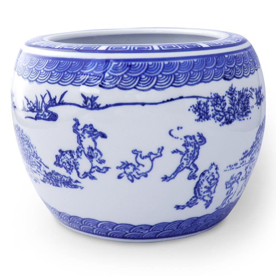 火鉢 大小 2点セット 水鉢 小型 ミニ火鉢 鳥獣戯画 陶器(説明書付き