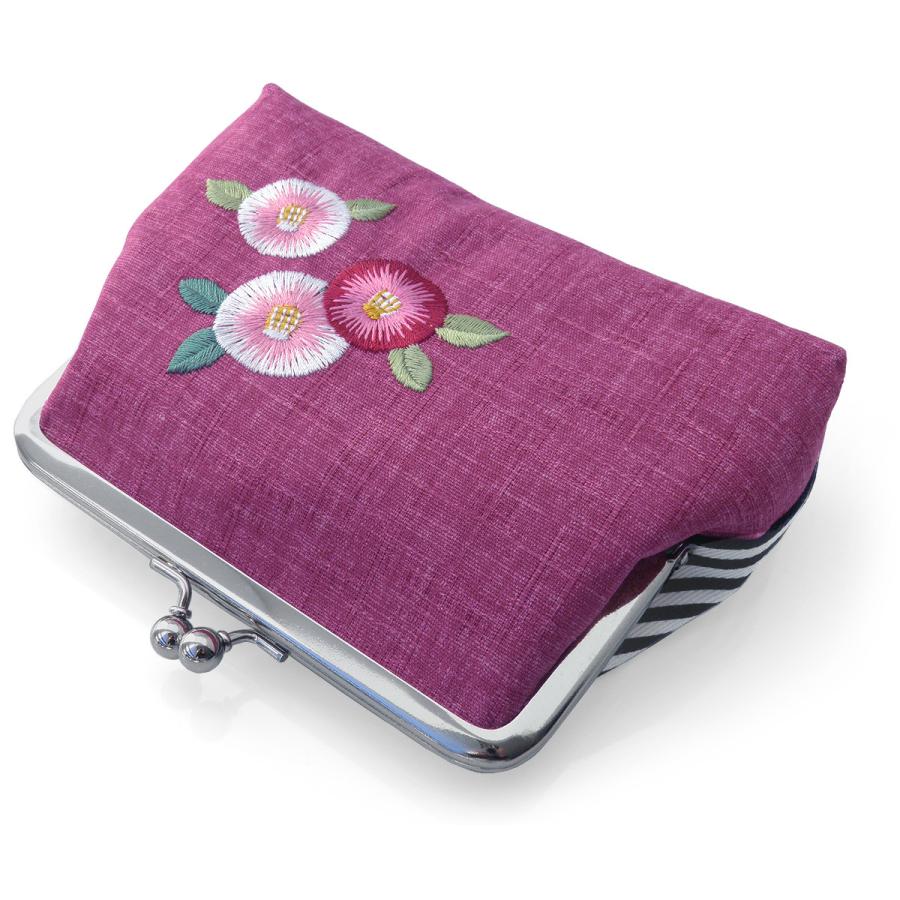 90 Off ポーチ がま口ポーチ 口金ポーチ 日本製 かわいい 刺繍入り 紅紫 椿 和風 レディース 小銭入れ 財布 小物入れ ギフト