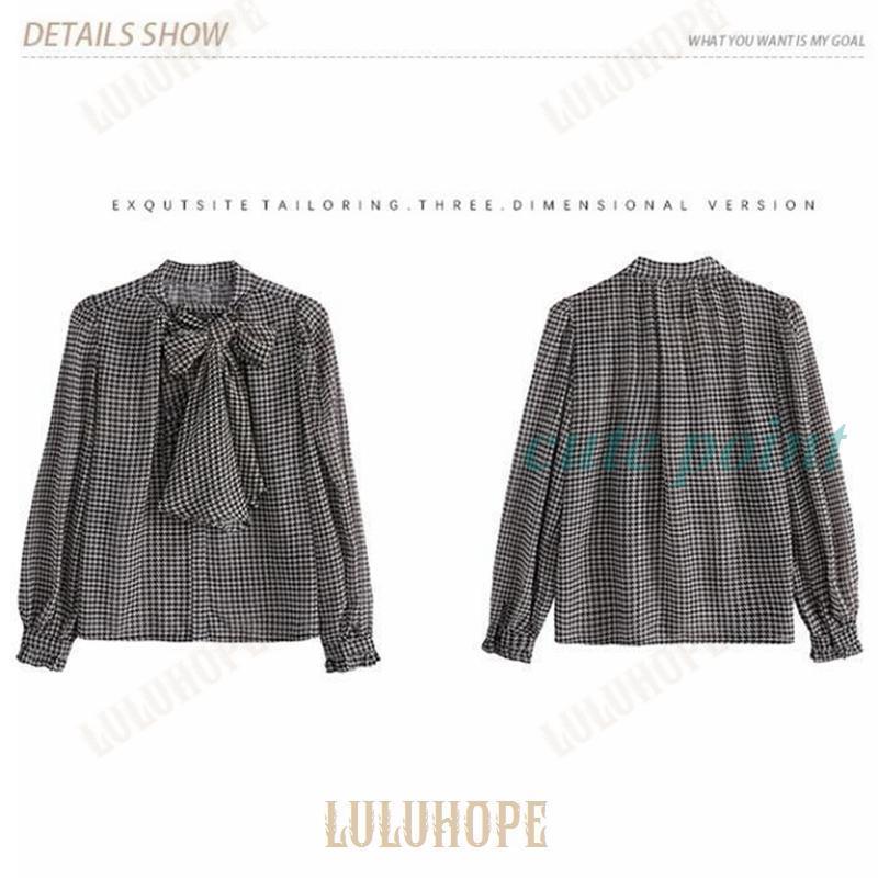 トップス ブラウス シャツ 千鳥格子 リボンタイ レディース