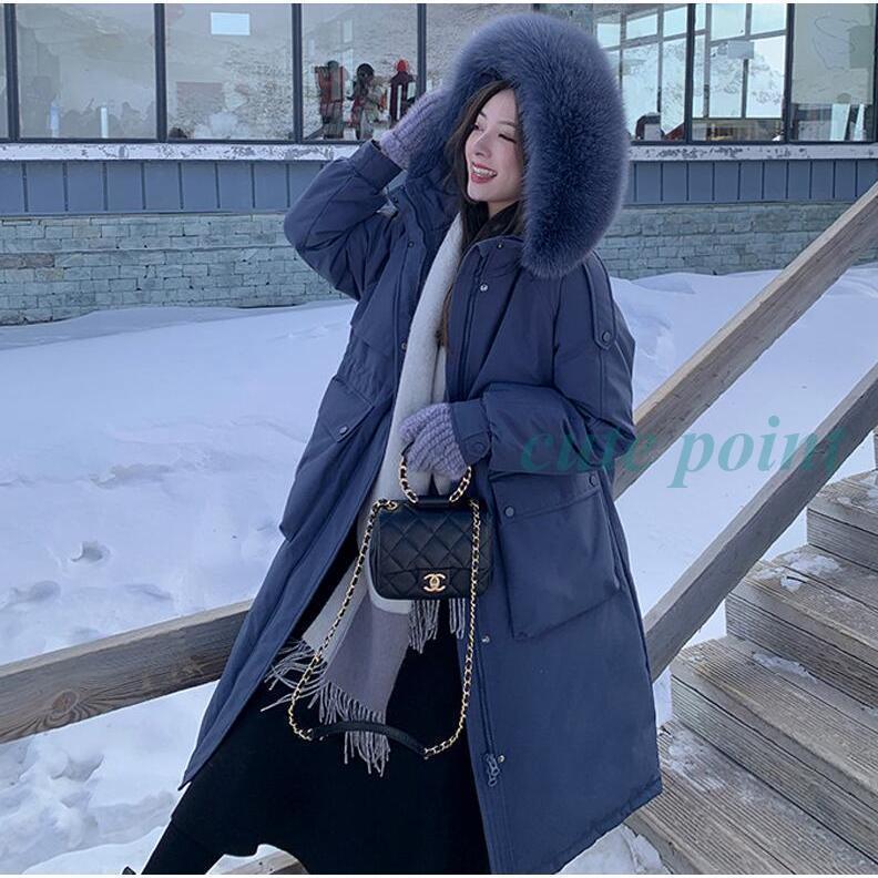 アンタイトル　ホワイトダック　ロングダウンコート　44 ブルーフォックス　紺 mayura様専用 アンタイトル フォックスファーホワイトダック ダウン