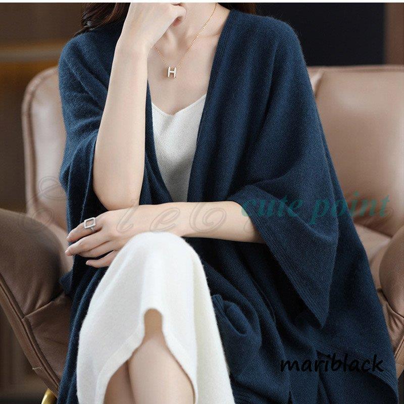 ショール ウール100％ レディース ポンチョ ストール 大判 無地 羽織り