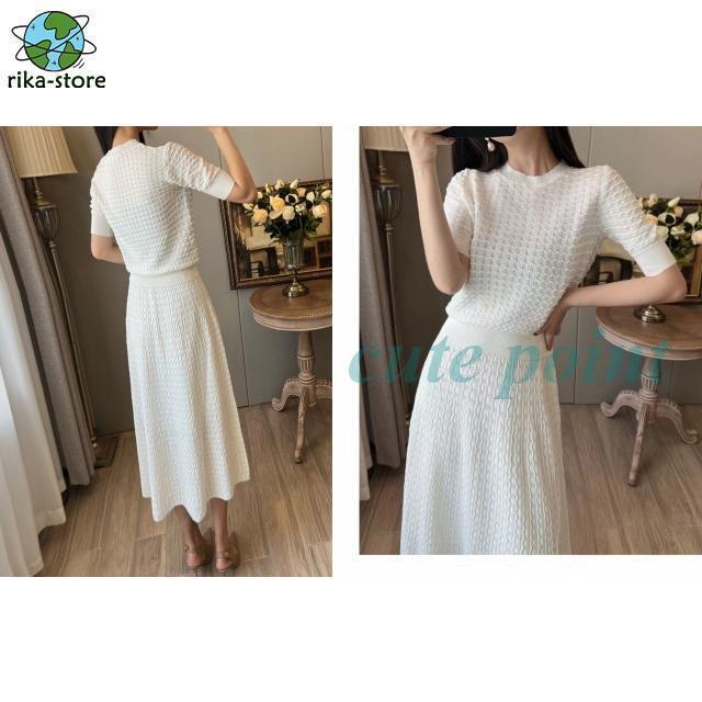 セットアップ レディース サマーニット きれいめ 半袖ニット 五分袖