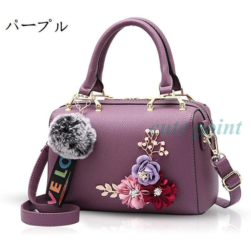 FCZY ミニボストンバッグ レディース 花飾りー ファーチャーム FCZY ミニボストンバッグ レディース 花飾りー ファーチャーム