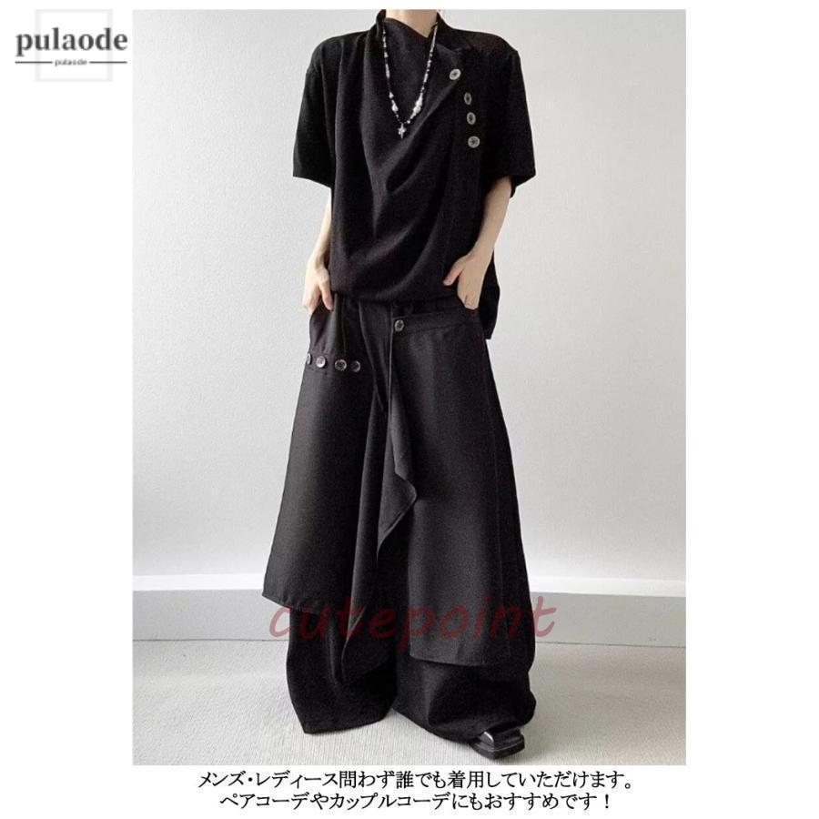 黒 ゆったり 無地 アシンメトリー メンズ ガウチョパンツ 袴パンツ