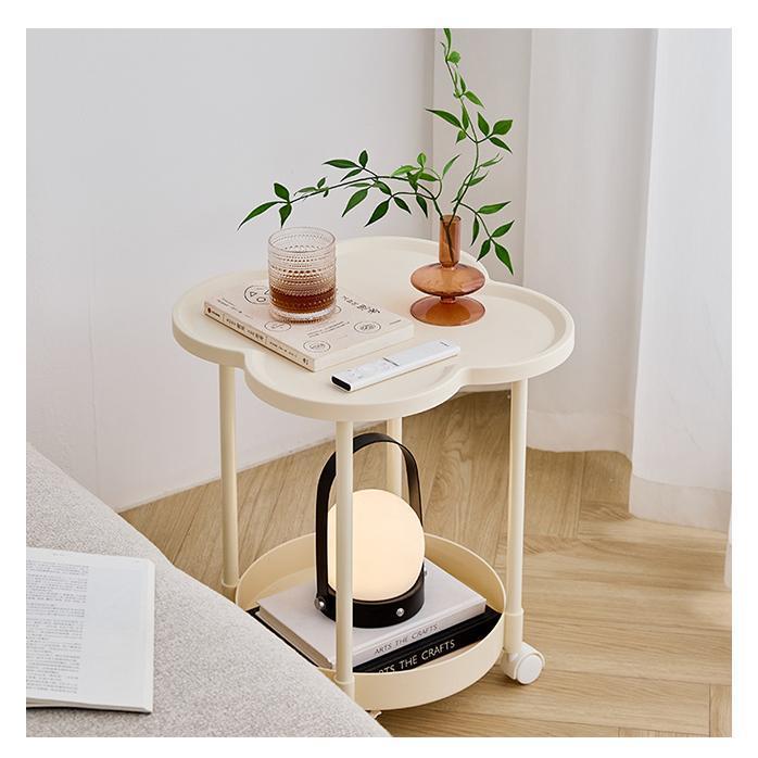 キャスター付き丸型2段ナイトテーブル：多用途＆簡単組立 キャスター付き丸型2段ナイトテーブル：多用途＆簡単組立