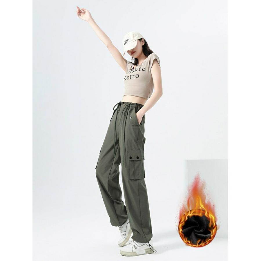 裏起毛 カーゴパンツ レディース 裏起毛パンツ ワイド ワークパンツ