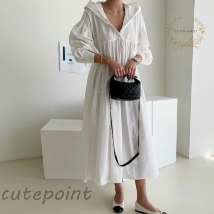 ワンピース 秋冬 パーカーワンピース 長袖 ロング丈 フード付き おしゃれ 着心地 体型カバー シンプル キレイめ ゆったり 韓国風 20代 30代 40代 50代 ワンピース 秋冬 パーカーワンピース 長袖 スウェット ロング丈 綿 白