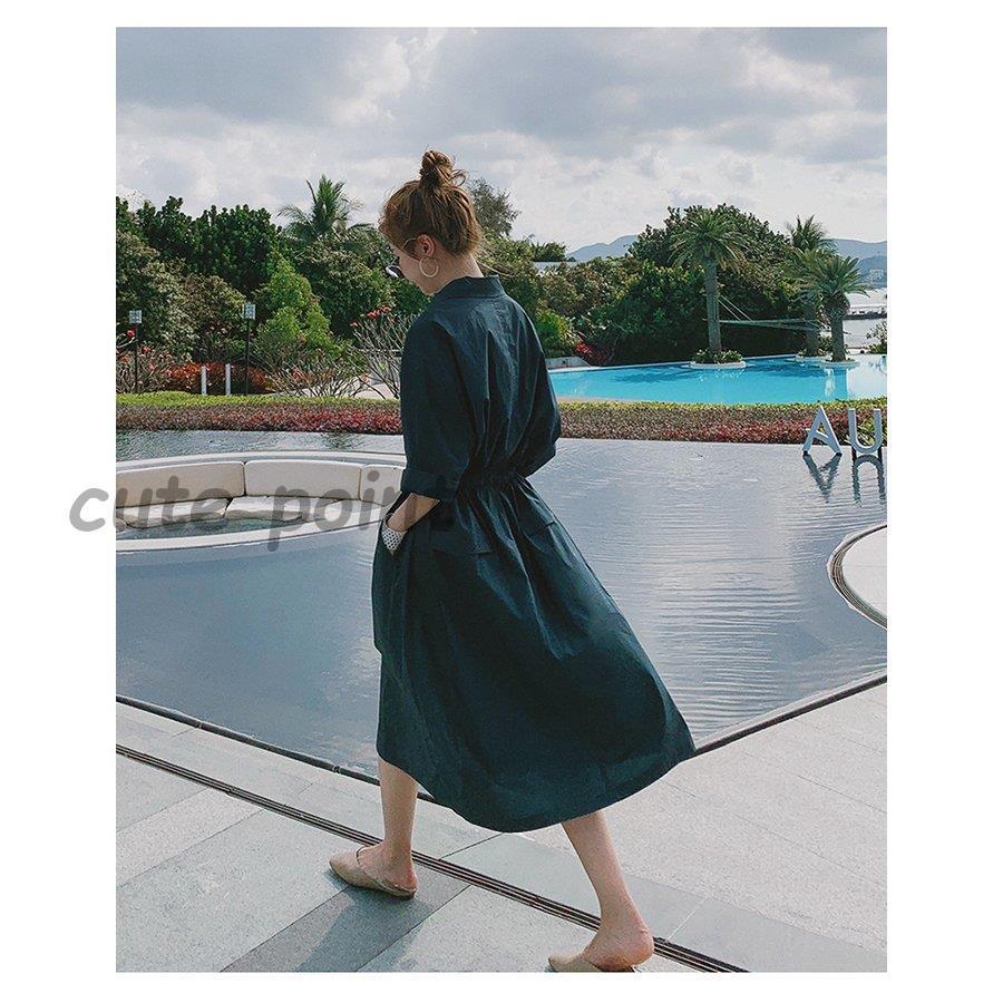 シャツワンピース レディース 上品 40代 五分袖 ワンピース 春 夏 無地 シャツワンピ ロング丈 オシャレ 着痩せ 大きいサイズ 韓国風 ゆったり 30代 50代 見事な創造力