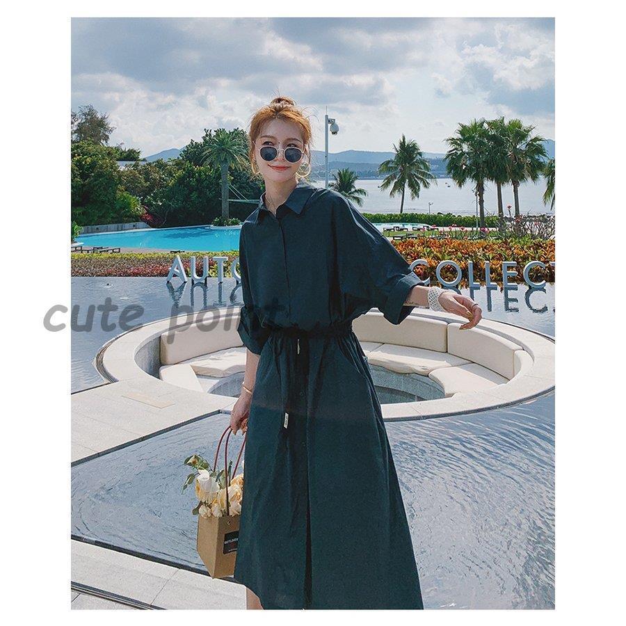 シャツワンピース レディース 上品 40代 五分袖 ワンピース 春 夏 無地 シャツワンピ ロング丈 オシャレ 着痩せ 大きいサイズ 韓国風 ゆったり 30代 50代 見事な創造力