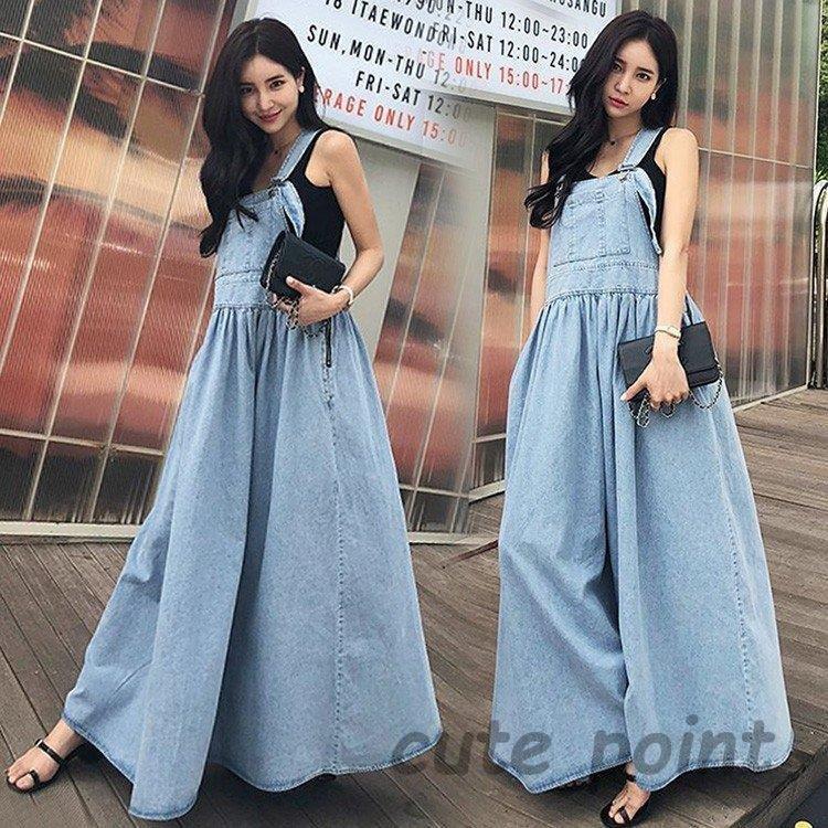 サロペットスカート オーバーオール レディース ロング丈 デニムスカート 春夏 デニムワンピース サロペットスカートゆったり韓国風 30代40代50代 オシャレ ランキング22