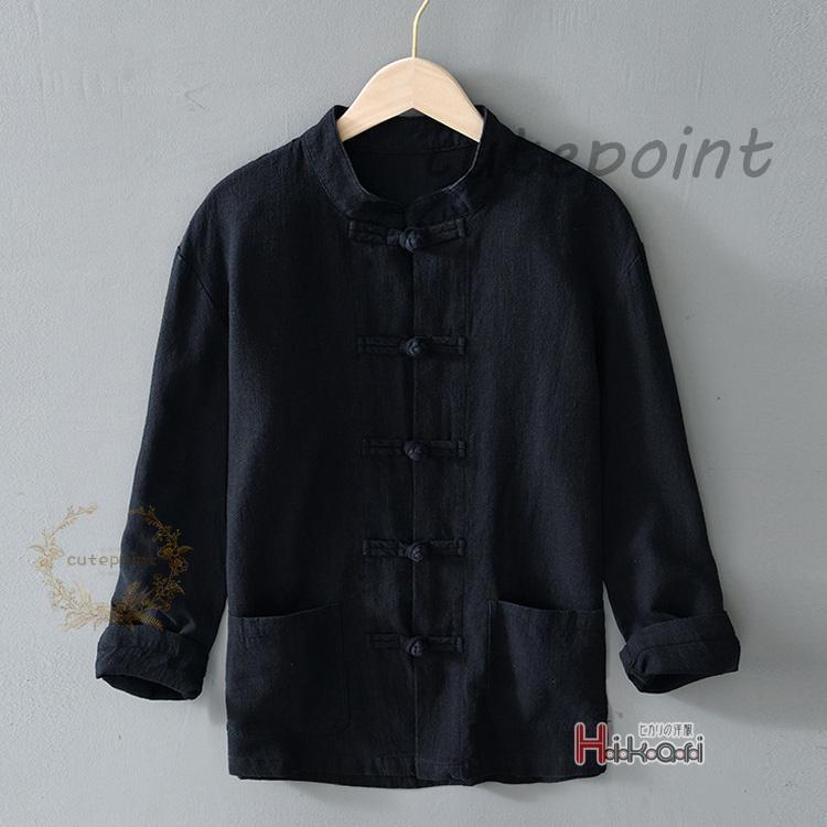 【希少✨】doux bleuドゥーブルー リネン シャツ チャイナボタン カーキ 希少✨】doux bleuドゥーブルー リネン シャツ チャイナボタン