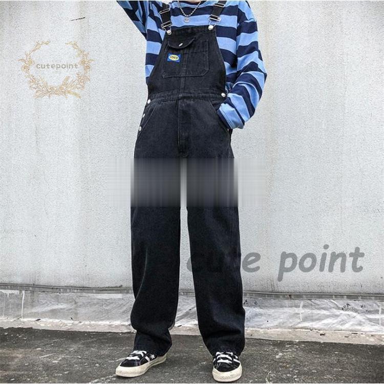 デニム オーバーオール メンズ オーバーサイズ ルーズシルエット 黒 青