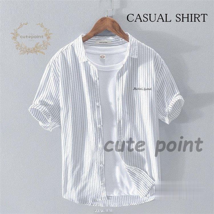 高級感 リネンシャツ メンズ 半袖 無地 麻混シャツ カジュアルシャツ 夏シャツ 通勤 開襟 綿麻シャツ 麻 父の日