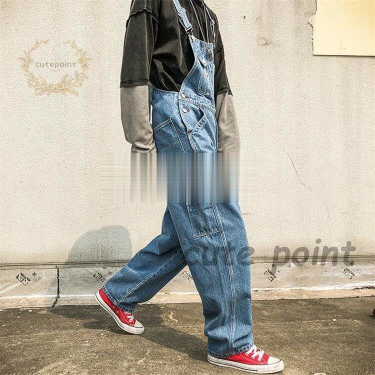 デニム オーバーオール メンズ オーバーサイズ ルーズシルエット 黒 青