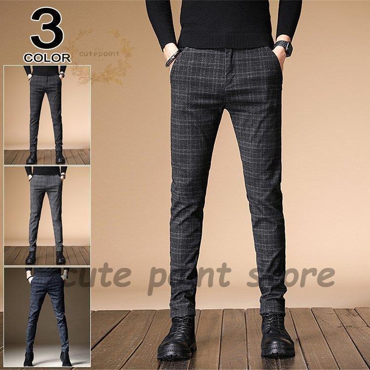 ビジネスパンツ メンズ チェック柄 スラックス ストレッチパンツ ロング丈 ビジネススラックス 夏 スリム 細身 通勤 イージーパンツ 洗える 大きいサイズ Ct0901 Sksx387 Cute Point 通販 Yahoo ショッピング