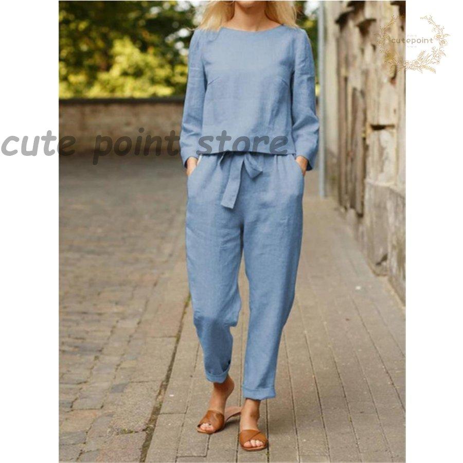 リネン セットアップ ワイドパンツ レディース 着痩せ ゆったり