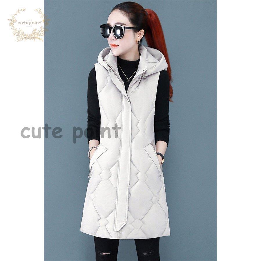 ダウンベスト 中綿ベスト レディース ロング丈 フード付き