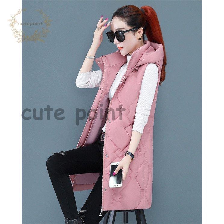 ダウンベスト 中綿ベスト レディース ロング丈 フード付き