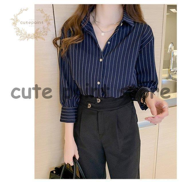 スキッパーシャツ シャツ レディース ブラウス ストライプシャツ