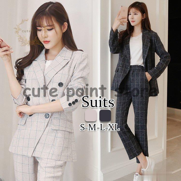 カジュアルスーツ レディース パンツスーツ チェック柄 お洒落 スーツ 女性 10代 代 30代 40代 事務服 ビジネス 通勤 就活 スーツ Ct1112 Fnns3 Cute Point 通販 Yahoo ショッピング