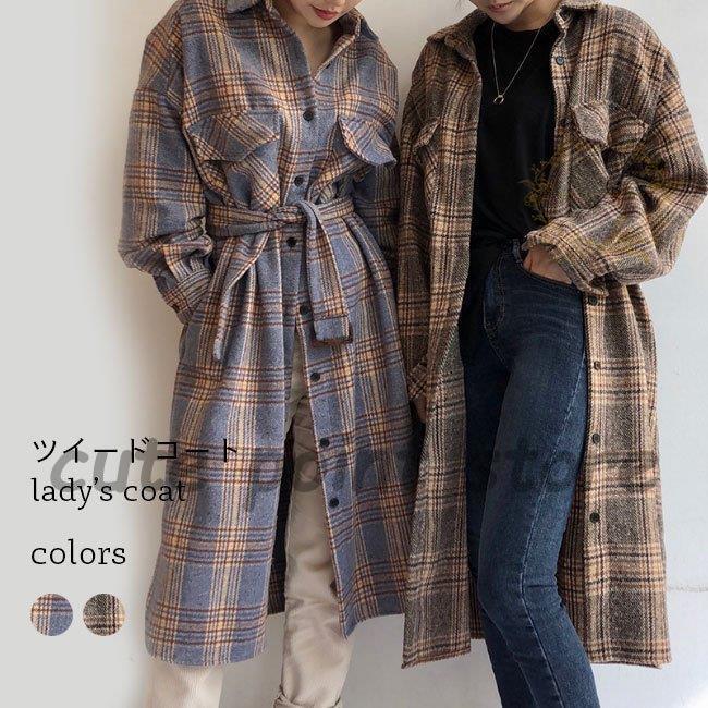 シャツコート 春 レディース ロングコート チェック柄 秋 コート チェスターコート スプリングコート レトロ ロングコート カジュアル
