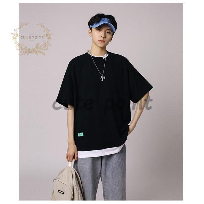Tシャツ レイヤード 偽二枚 フェイクレイヤード メンズ 半袖tシャツ 重ね着風 クルーネック ビッグシルエット 無地 男性 クルーネック 夏tシャツ 丸首 Ct713 Lp339 Cute Point 通販 Yahoo ショッピング