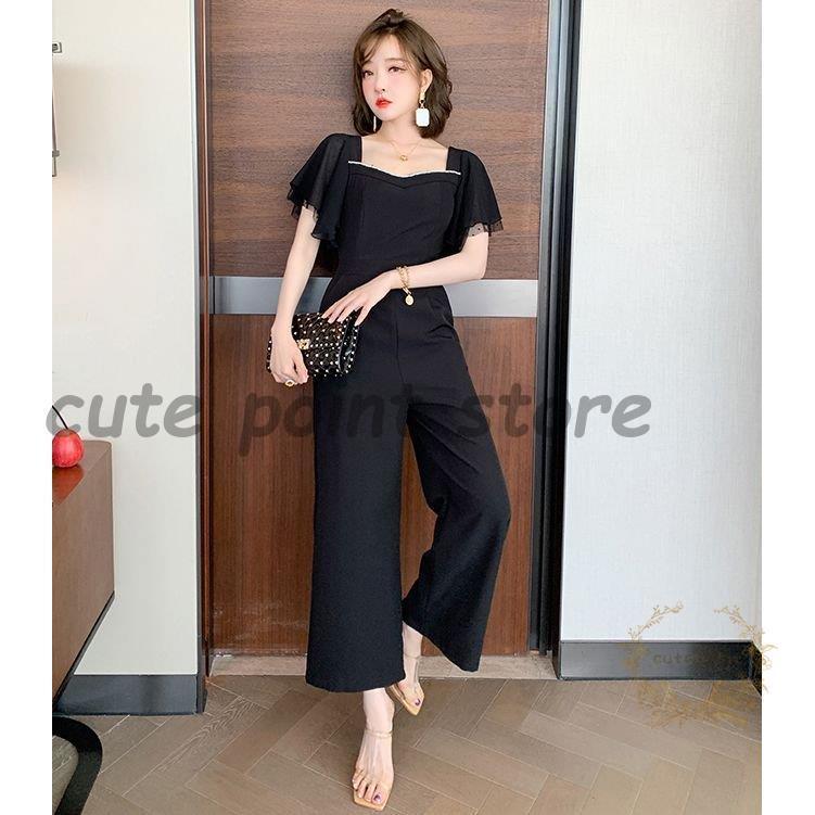 オンラインオーダー パンツドレス 袖フリル ブラック ホワイト クラシカル 細見え 休日スタイル ママスタイル 食事会 フェミニン 女子会 ストリート かわいい Tgt58 買っ て みた Www Superavila Com