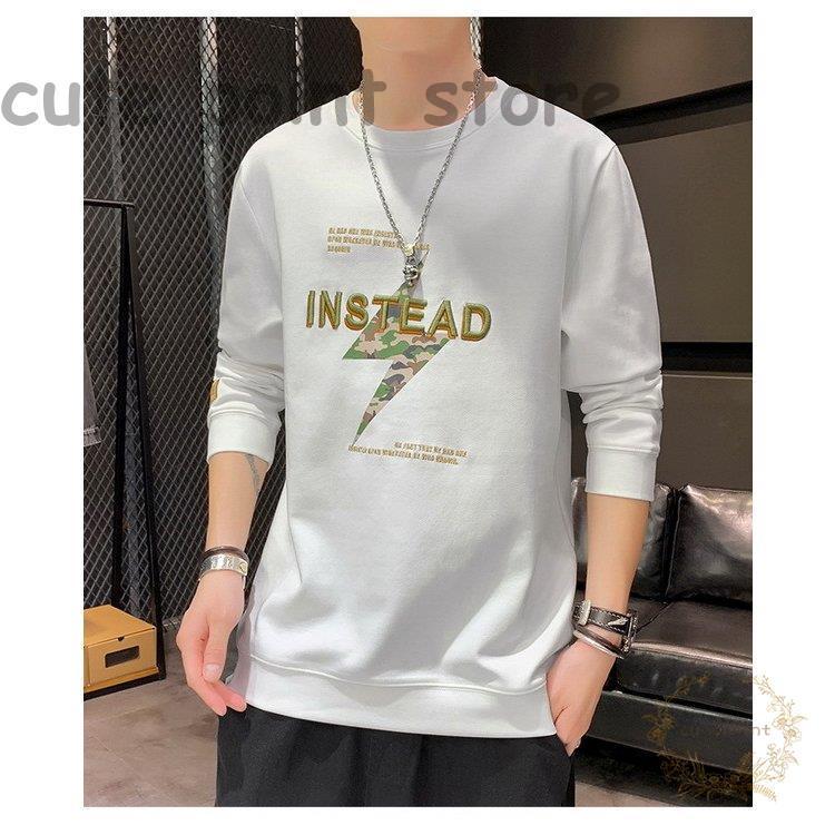 スウェットトレーナー メンズ 春服 プリント長袖tシャツ クルーネック スリム プルオーバートレーナー 韓国ファッション 通学 通勤 カジュアルトップス 17年最新入荷