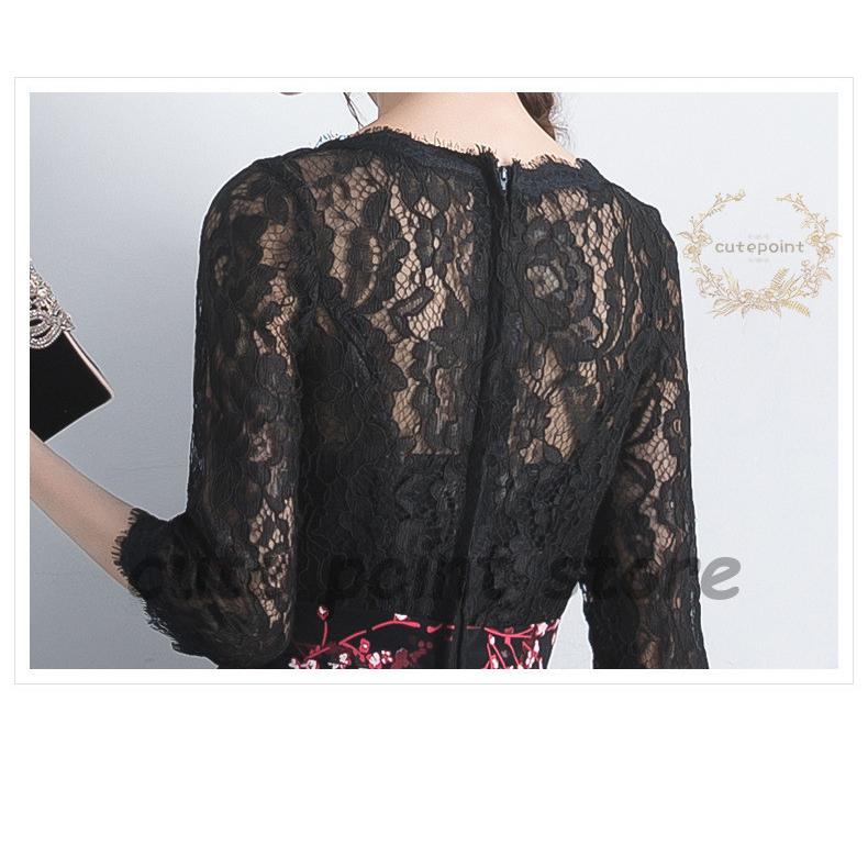 ミモレドレス 袖あり パーティードレス 10代20代30代40代 結婚式