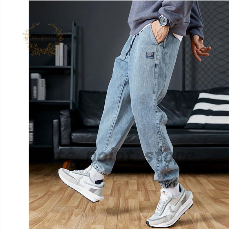 メンズデニムパンツ 裾リブ ワイドパンツ ウォッシュ加工 色むら メンズデニムパンツ 裾リブ ワイドパンツ ウォッシュ加工 色むら