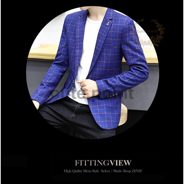 ビジネスジャケット メンズ ブレザー チェック柄 ビジネススーツ 通勤