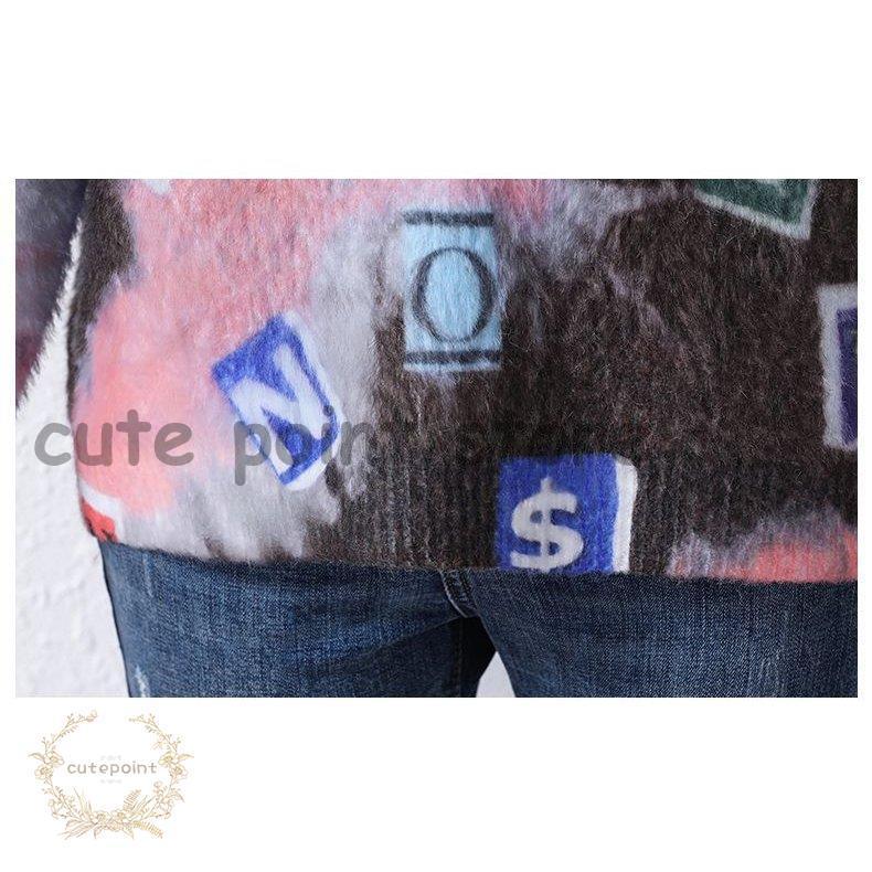 ニット セーター ラウンドネック イラスト カラフル キュート ふんわり 大人可愛い リモート かわいい 休日スタイル ガーリー 休日 大人カジュアル 新作商品