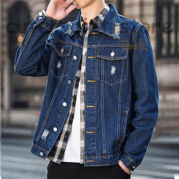 Ｇジャンつきジャケットメンズ Gジャン ジージャン デニムジャケット メンズ 穴開き ダメージ