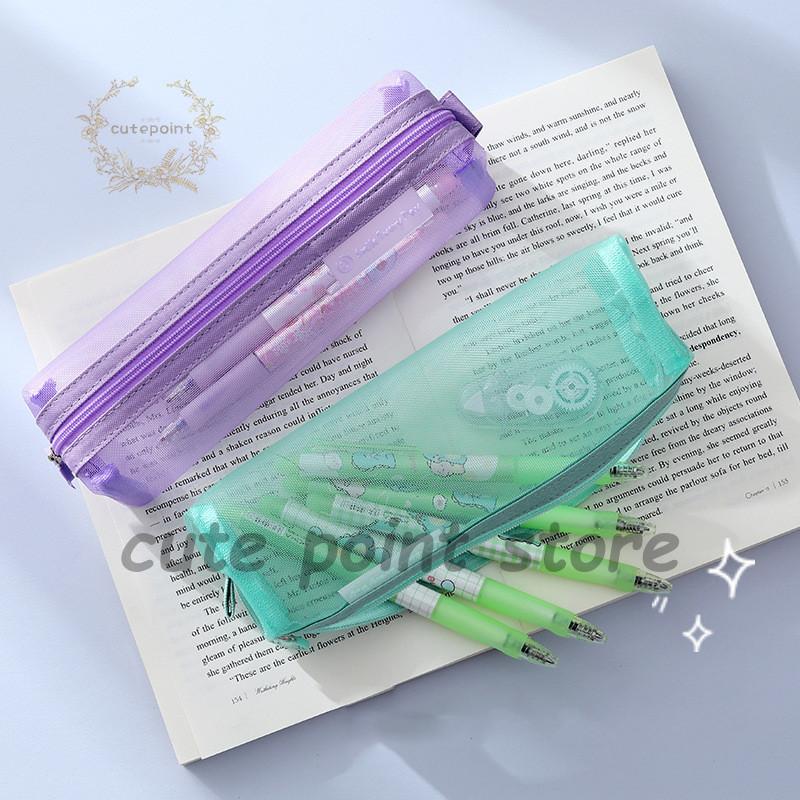 クリアペンケース 文房具 メッシュ ペンケース 筆箱 収納ポーチ 英字