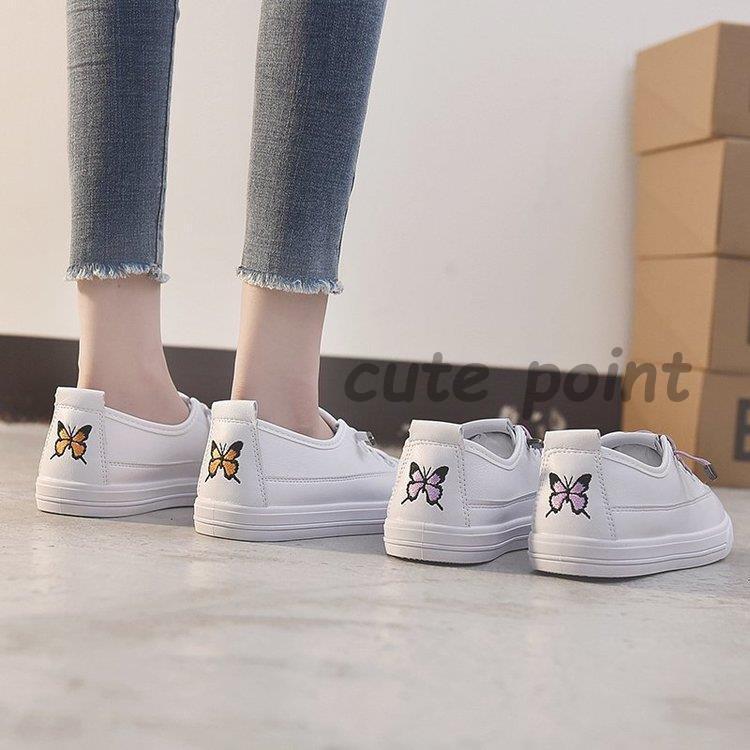 レディースシューズ 春夏 スニーカー 白 フラットシューズ pu革