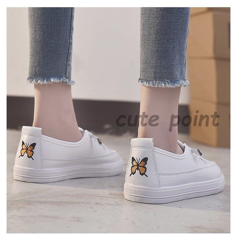 レディースシューズ 春夏 スニーカー 白 フラットシューズ pu革