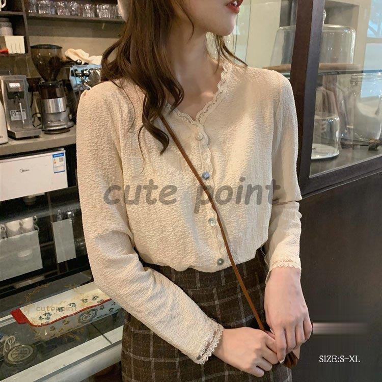 シャツ シャツブラウス ブラウス トップス 前開き レディース レース 透かし雕り 長袖 無地 重ね着 Tシャツ シースルー ベーシック カジュアル風 きれいめ 春夏 誠実