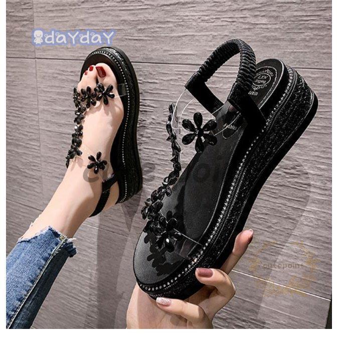 サンダル 厚底 レディース ウェッジソールサンダル 花柄 サマー