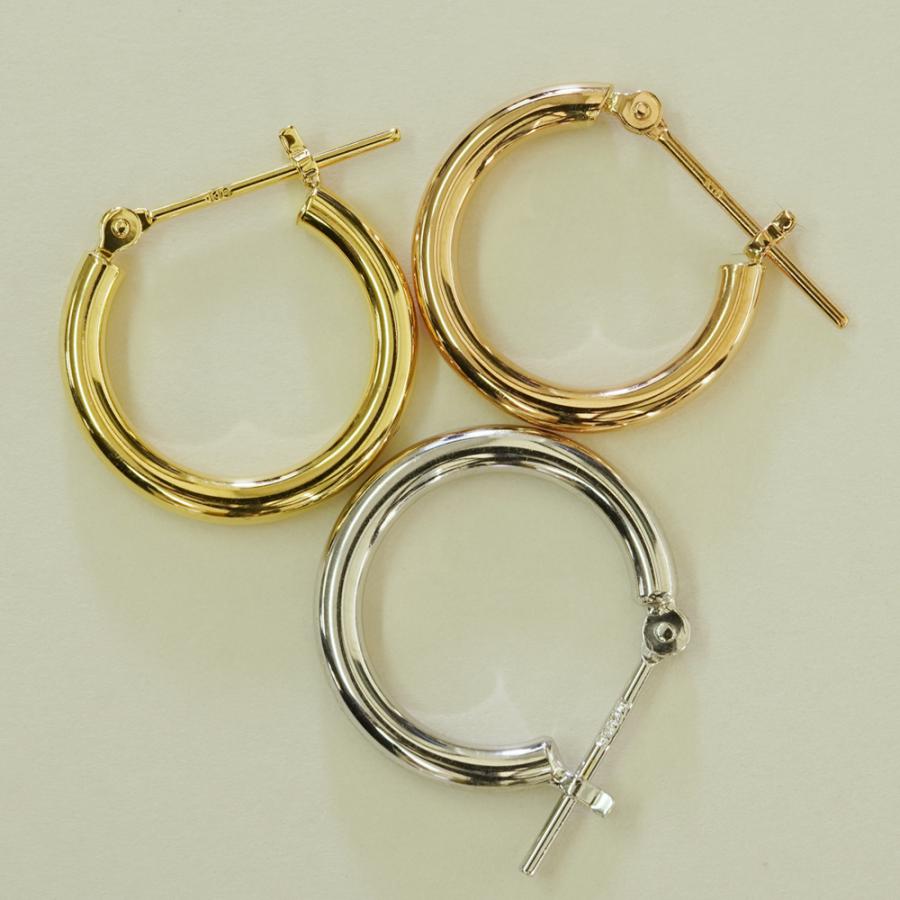 K18 ピアス 太さ2mm 直径15mm パイプ フープ 18金 YG PG WG 18K 金属アレルギー ゴールドの画像