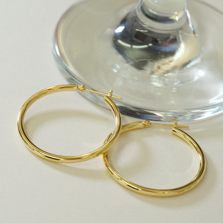 K18 ピアス 太さ2mm 直径30mm パイプ フープ 18金 YG 18K 金属 