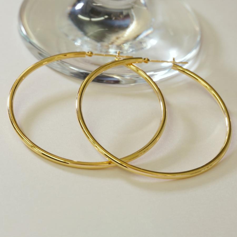K18 ピアス 太さ2mm 直径50mm パイプ フープ 18金 YG 18K 金属 