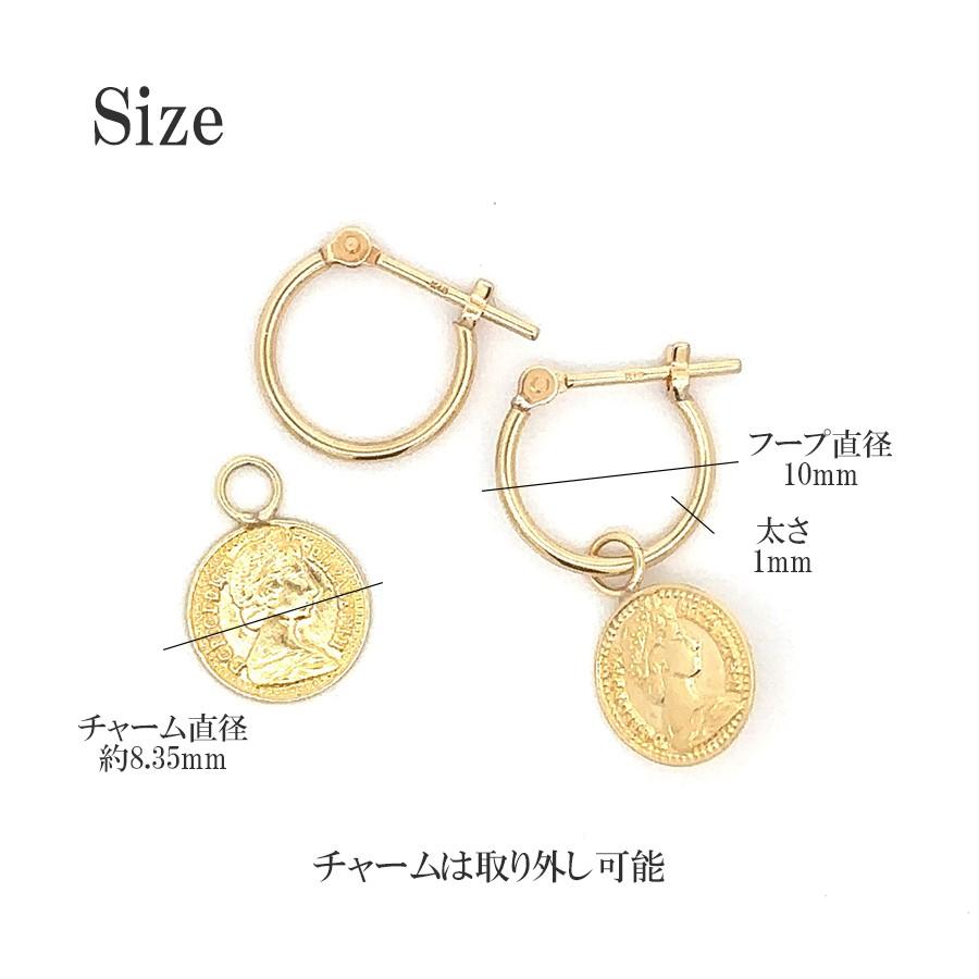 K18 フープ エリザベス チャーム ピアス 太さ1mm 直径10mm 18金 YG 18K 