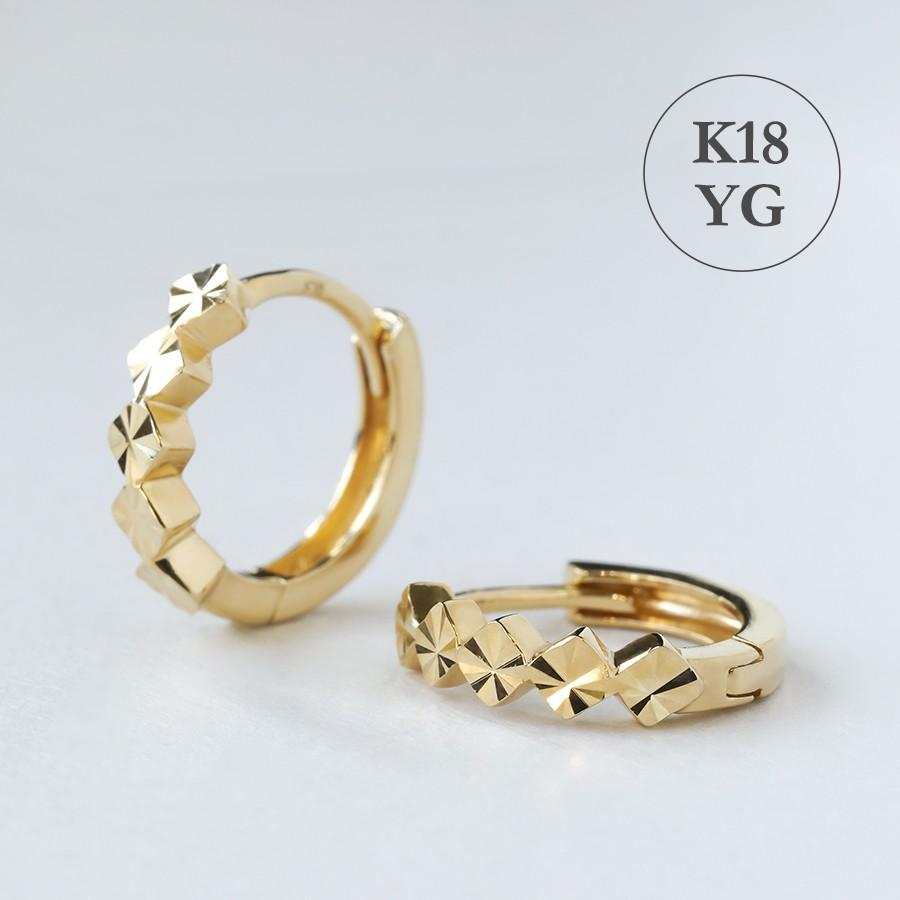 K18 フープピアス 中折れ カット 18金 18K ペア ユニセックス