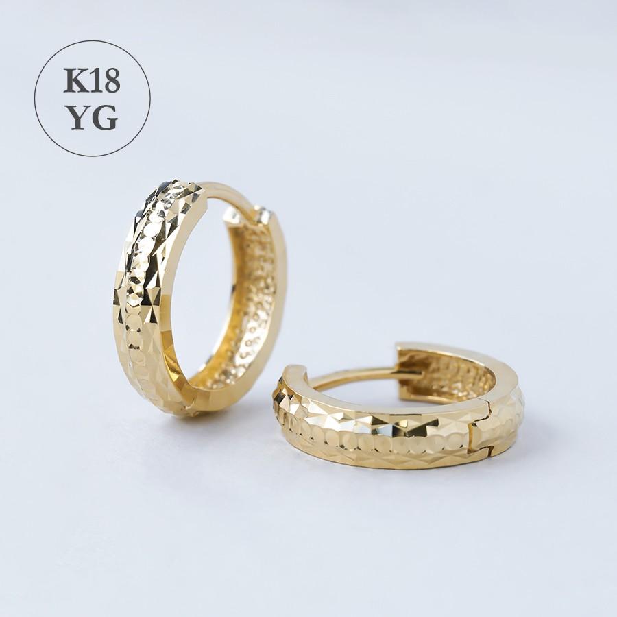 K18 フープピアス 中折れ カット 18金 18K 甲丸 ペア ユニセックス