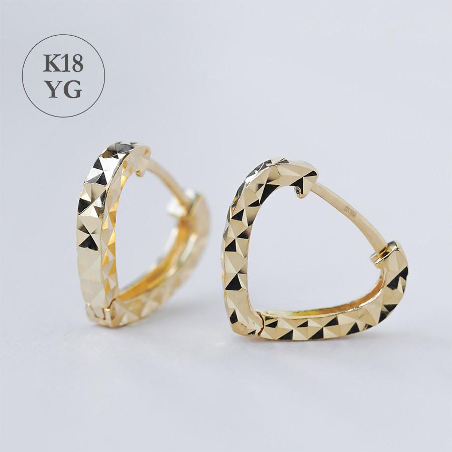 K18YG　中折れ式　フープピアス　ダイヤモンドカット　極小　フープ　箱付き　金 18K（片耳）K18YG中折れフープピアス K18金ダイヤモンドカット