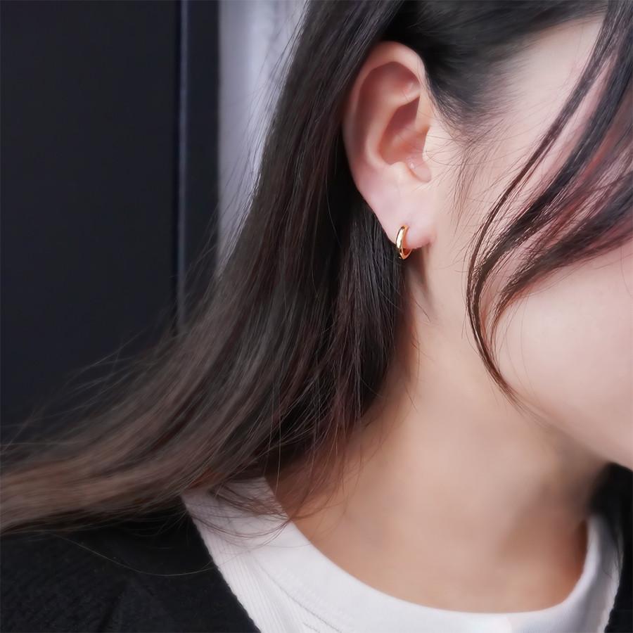 K18フープピアス 中折れ式 18金 2.4mm×12mm 18k イエローゴールド ペアの画像